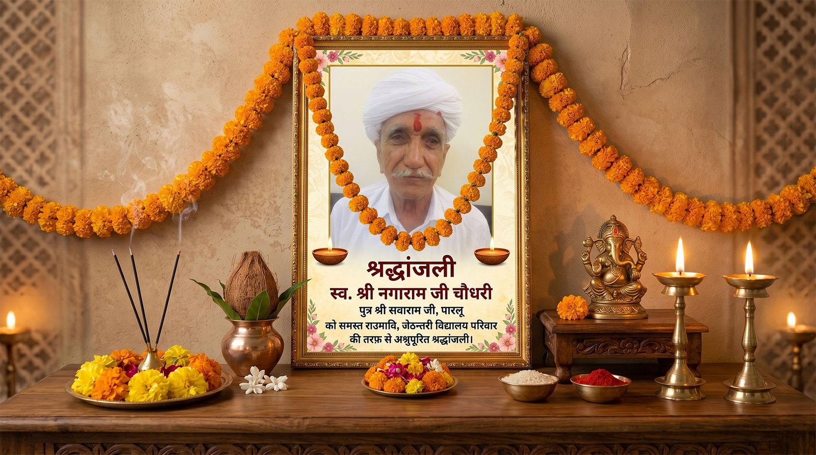 एक युग का अंत — स्व. श्री नगाराम जी चौधरी को विद्यालय परिवार की भावभीनी श्रद्धांजलि